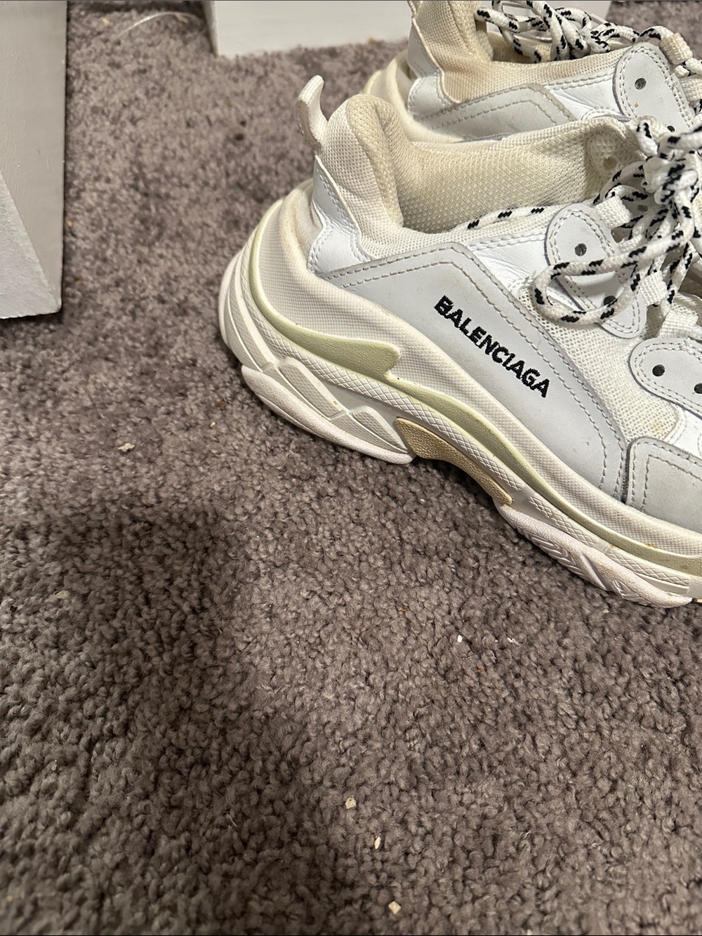 Balenciaga White Cream Chunky Lace-Up Sneakers